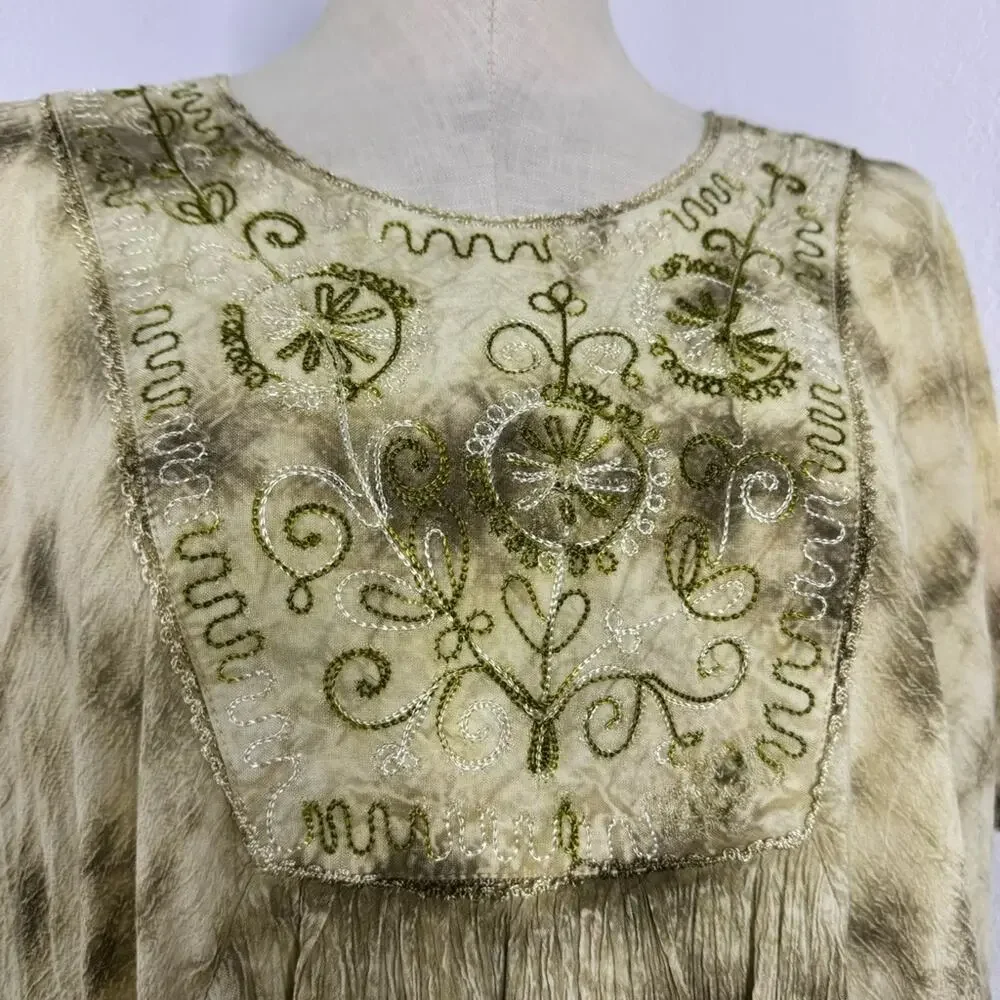 Boho Tie-Dye Embroidered Kaftan Green Fairy  Jain’s Made in India Free Size